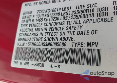2022 Honda Odyssey Ex z USA, uszkodzony, nr VIN 5FNRL6H53NB005686